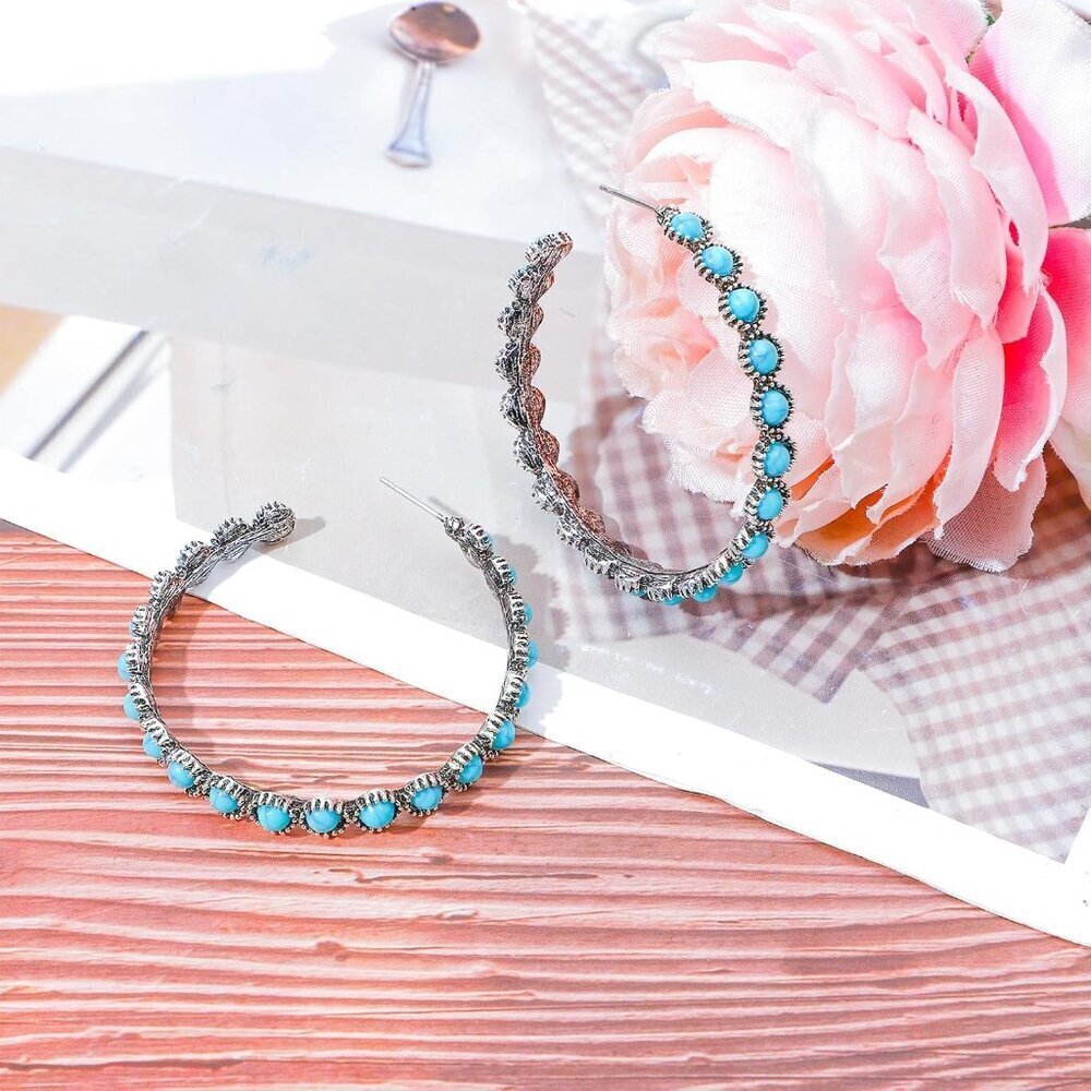 Turquoise Hoop Earrings Hypoallergenic Ethnic Bohemian 6 Pairs For Women View 3
